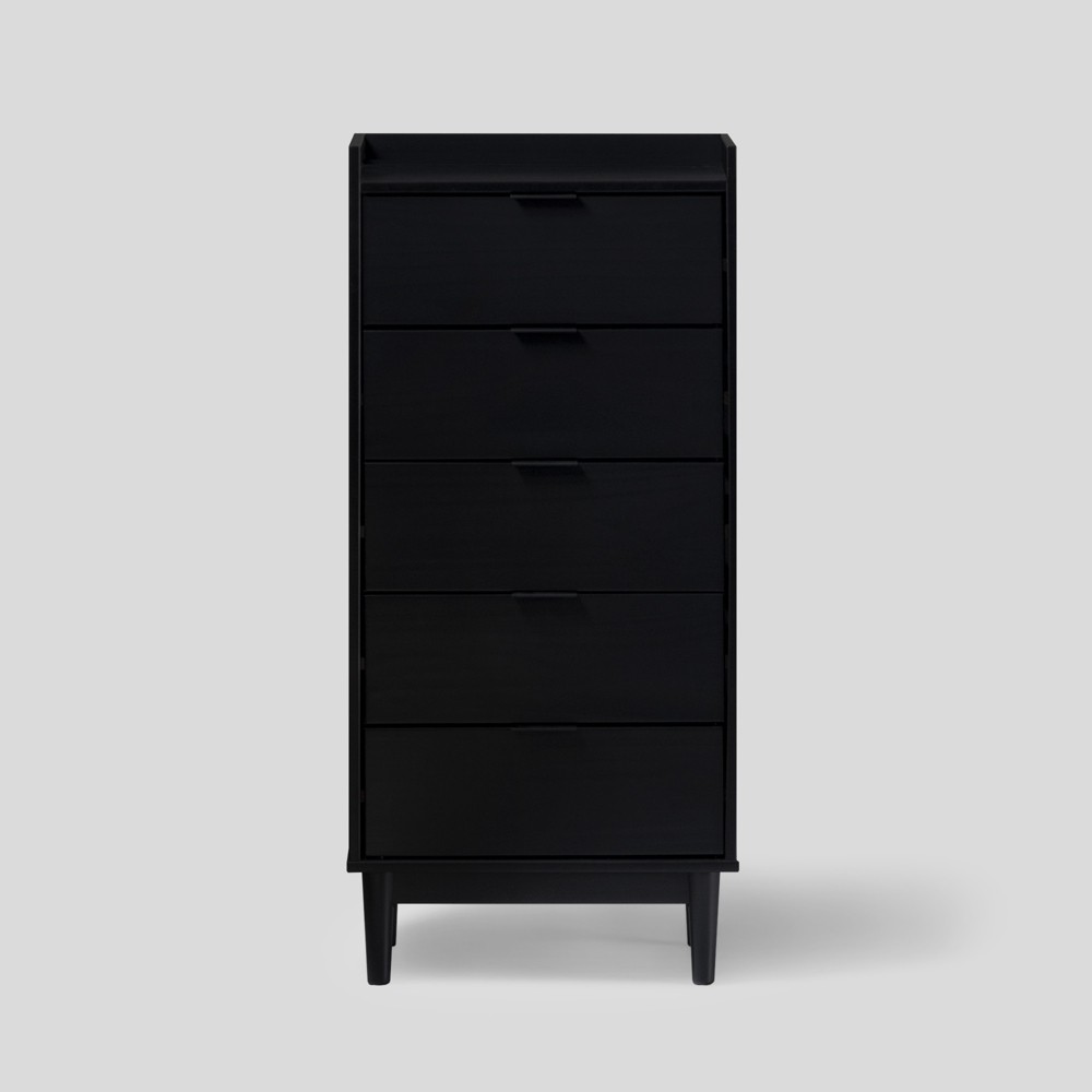 Photos - Dresser / Chests of Drawers Mid-Century Modern Solid Wood 5 Drawer Chest of Drawers Black - Saracina H