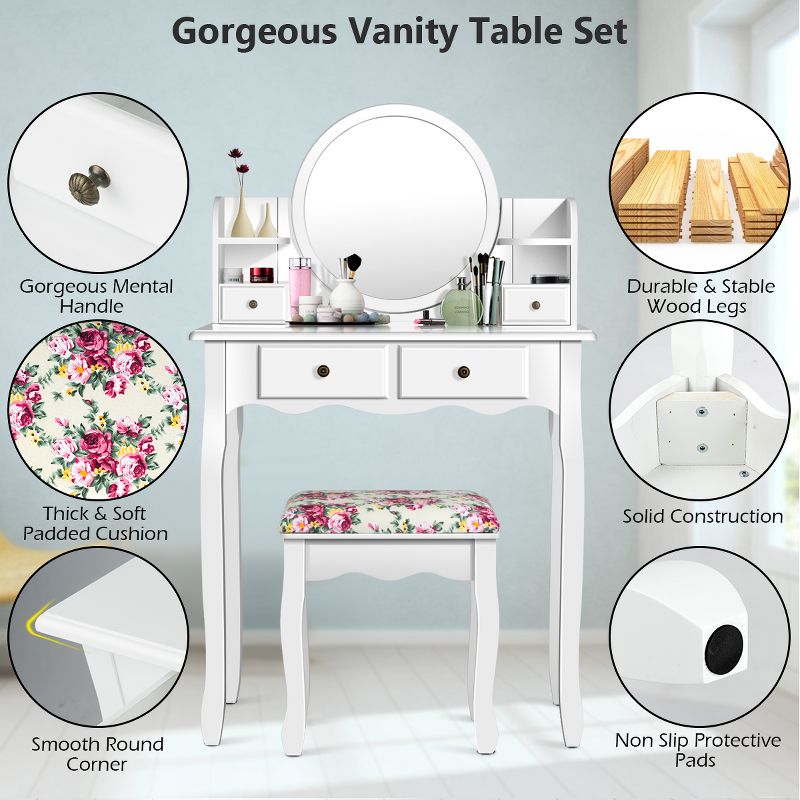 Costway Makeup Vanity Table Drawers Oval Dressing Table Kids Gift, 5 of 10