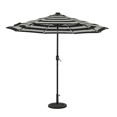 9' x 9' Mirage II Fiesta Market Patio Umbrella with Solar LED Tube Lights Black/White - Island Umbrella: Weatherproof, Crank Tilt