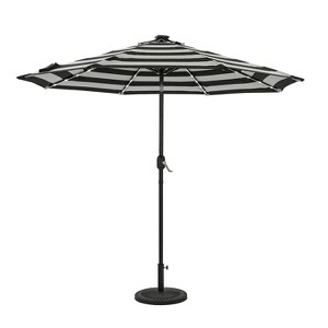 9' x 9' Mirage II Fiesta Market Patio Umbrella with Solar LED Tube Lights Black/White - Island Umbrella: Weatherproof, Crank Tilt - 1 of 4