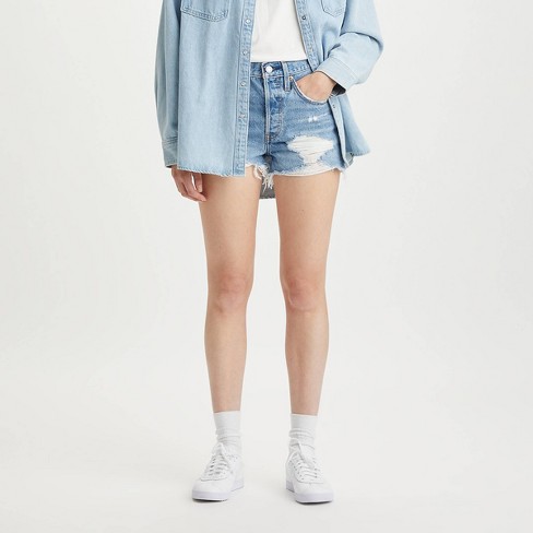 Levi's 501 Mid Thigh - Long Denim Shorts - Med Wash Cutoff Shorts