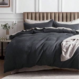King Size 100 Cotton Waffle Weave Duvet Cover, Charcoal, Breathable Soft, 3 Pieces, 104x90 - 1 of 4