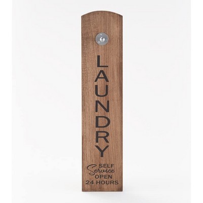 Rustic Brown Wood Laundry Plaque with Metal Hanger