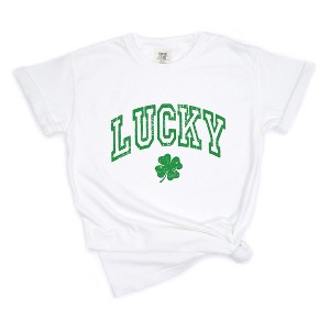 Simply Sage Market Women's Lucky Clover Distressed Short Sleeve Garment Dyed Tee - 1 of 4