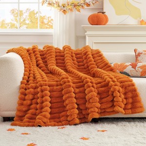 Cozy Bliss Faux Fur Plush Decorative Blanket, Cozy Warm Striped Throw Blanket - 1 of 4