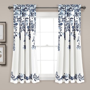 Tanisha Light Filtering Window Curtain Panels Navy/White 52X45+2 Set - 1 of 4
