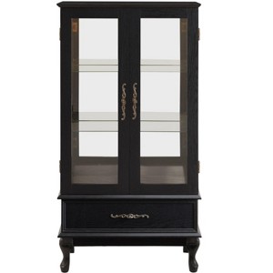 Gulches Lighted Black Curio Cabinet - 2 Glass Doors with LED Lights, Adjustable Shelves & Hidden Drawer, Mirrored Back Display Cabinet for Home Decor - 1 of 4