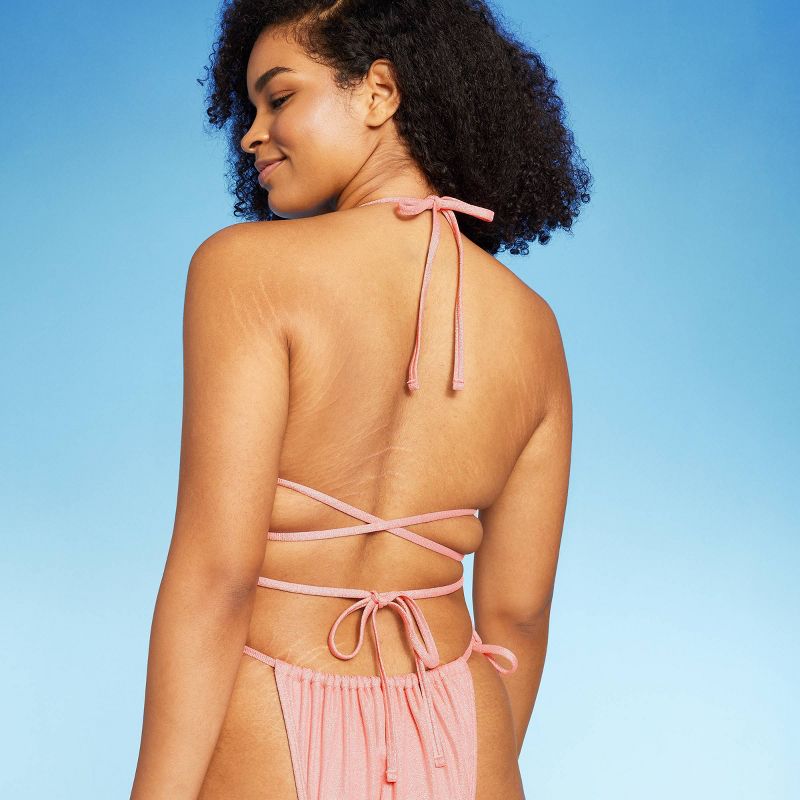Women's Triangle Wrap Bikini Top - Wild Fable™ Pink Lurex, 3 of 13