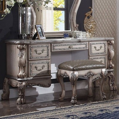 63" Vintage Bone White Ornate Vanity Desk with Claw Legs