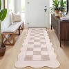 Scalloped Living Room Rug Washable Area Rug for Dining Room Bedroom Low Pile Neutral Area Rugs Modern Checkerboard Farmhouse Floor Cover - 2 of 4
