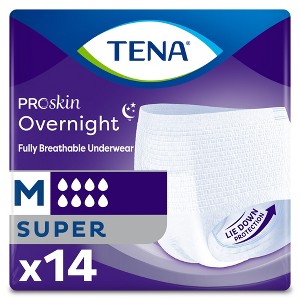 TENA ProSkin Overnight Super Incontinence Underwear, Heavy Absorbency, Unisex, Medium, 14 Count - 1 of 3