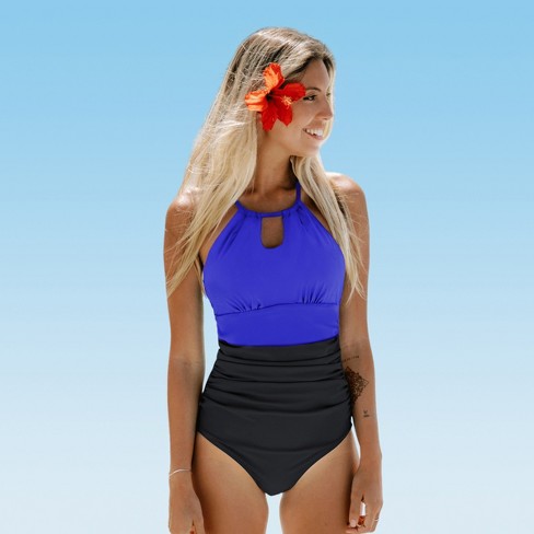BeautyIn Womens One Piece Swimsuit V Neck Ruched Tummy Control Monokini  Swimwear