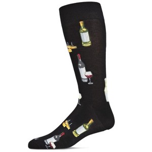 Memoi Men's Wine and Cheese Bamboo Blend Novelty Crew Sock Black 10-13 - 1 of 4