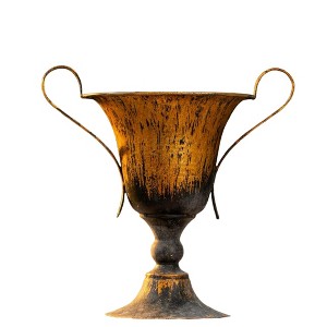 Vintage French Metal Urn Planter ¨C Distressed Black & Gold Decorative Flower Pot with Handles - 1 of 4