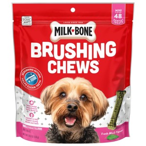 Milk-Bone Brushing Chews in Peppermint Dental Chicken Flavored Dog Treats  - 48ct/18.9oz - 1 of 4