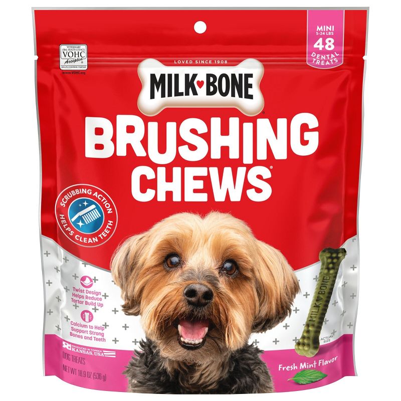 Milk-Bone Brushing Chews in Peppermint Dental Chicken Flavored Dog Treats  - 48ct/18.9oz, 1 of 9