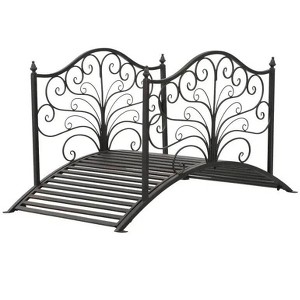 4' Metal Arch Backyard Garden Bridge with Safety Siderails, Delicate Scrollwork, & Easy Assembly, Black Bronze - 1 of 4