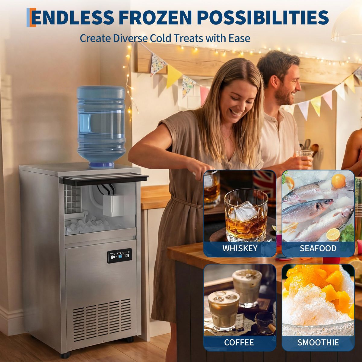 Commercial Ice Maker – 80-130lbs/24h Production, 36lbs Storage, Dual Water, 3 Install Options, Self-Clean, ETL Certified for Home, Bar, Restaurant - thumbnail 6