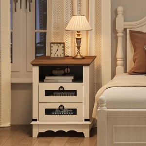 Bedroom Nightstand with Charging Station – Open Shelf & 2 Drawers, Modern Bedside Table with USB Ports & AC Outlets for Dorm - 1 of 4