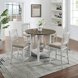5 PCS Extendable Dining Table Set Dining Set with 4 Upholstered Dining Chairs, Storage Shelf & Foldable Leaves, Space-saving, Brown+White-ModernLuxe - 1 of 4