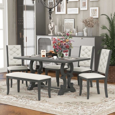 Espresso and gray discount dining room set