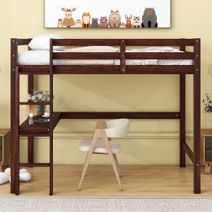 CAVINAS Twin Size Loft Bed with Ladder with Safety Guardrail & Built-in Desk,Rubber Wood Bed Frame for Kids Room,Bedroom - 1 of 4