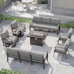 ALAULM Aluminum Patio Furniture Set Modern Metal Outdoor Conversation Sets w/45in Propane Fire Pit Table, Swivel Rocking Chairs w/5.1 Inch Cushion - 1 of 4
