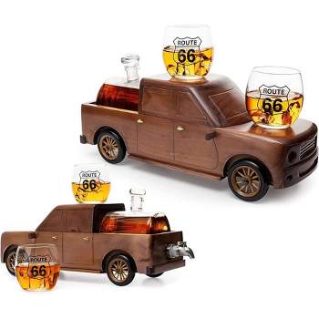 The Wine Savant Pickup Truck Design Whiskey & Wine Decanter Set Includes 2 Route 66 Whiskey Glasses, Beautiful Home Decor - 800 ml