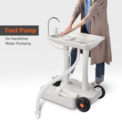 30L Portable White HDPE Camping Sink with Wheels and Soap Dispenser