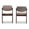 Set of 2 Elegant Mid - Century Wood and Fabric Upholstered Dining Armchairs - Light Gray, "Walnut" Dark Brown - Baxton Studio - 3 of 4
