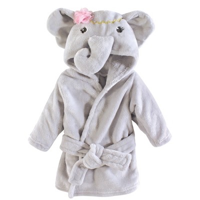 Little Treasure Baby Girl Plush Bathrobe, Blossom Elephant, 0-9 Months