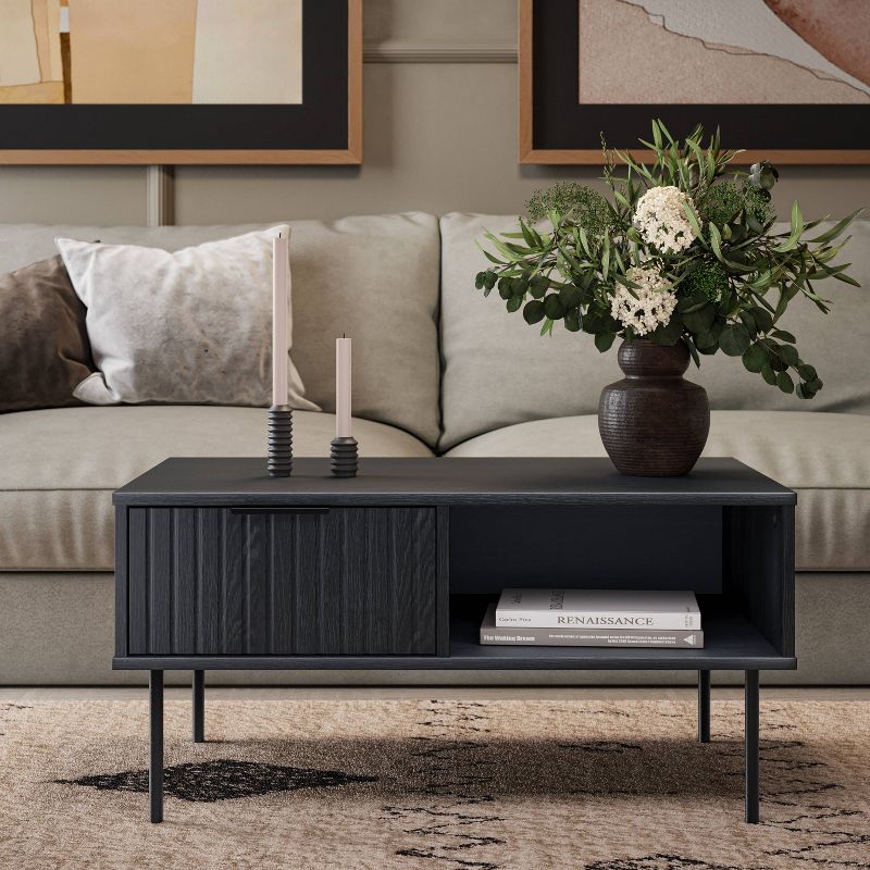 Lysander Fluted Coffee Table with Drawer Black - CorLiving, 3 of 6