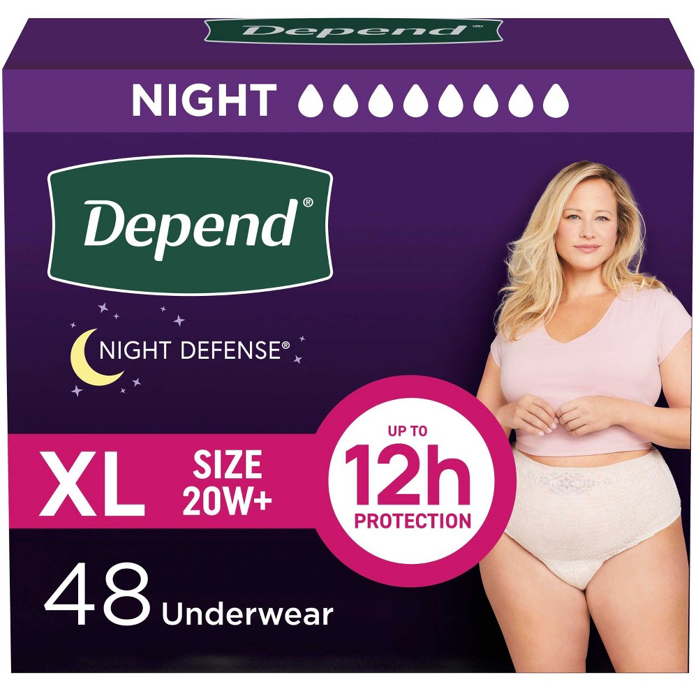 depend night defense women's night incontinence underwear - xl - 48ct