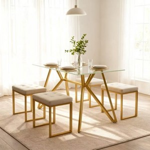 Homy Casa Rectangular Glass Top Table with Gold Metal Frame– Modern Glam Dining or Office Desk - 1 of 4