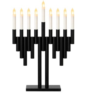 Vintiquewise Modern 9-Branch Hanukkah Menorah with LED Candles in Sleek Finish, Decorative Centerpiece and Meaningful Gift for Hanukkah, Black - 1 of 4
