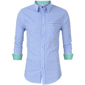 Men's Long-Sleeve Plaid Button Shirt Roll-Up Cuffs Contrast Collar Lightweight Breathable Shirt - 1 of 4