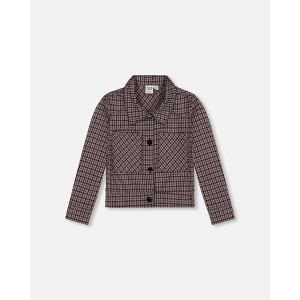 Deux par Deux Girl Jacquard Knit Jacket with Houndstooth Pattern - 1 of 4