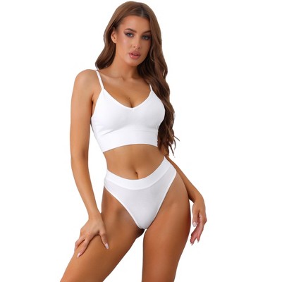 Allegra K Women's Bra and Underwear Sets with Ribbed Comi Fitness Tank and High-Waisted Brief Panties