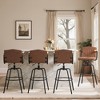 VECELO Bar Stools with Backs & Arms Set of 2, Counter Height Barstools Set with Tufted Upholstery & Footrest Ring, White/Brown - 3 of 4
