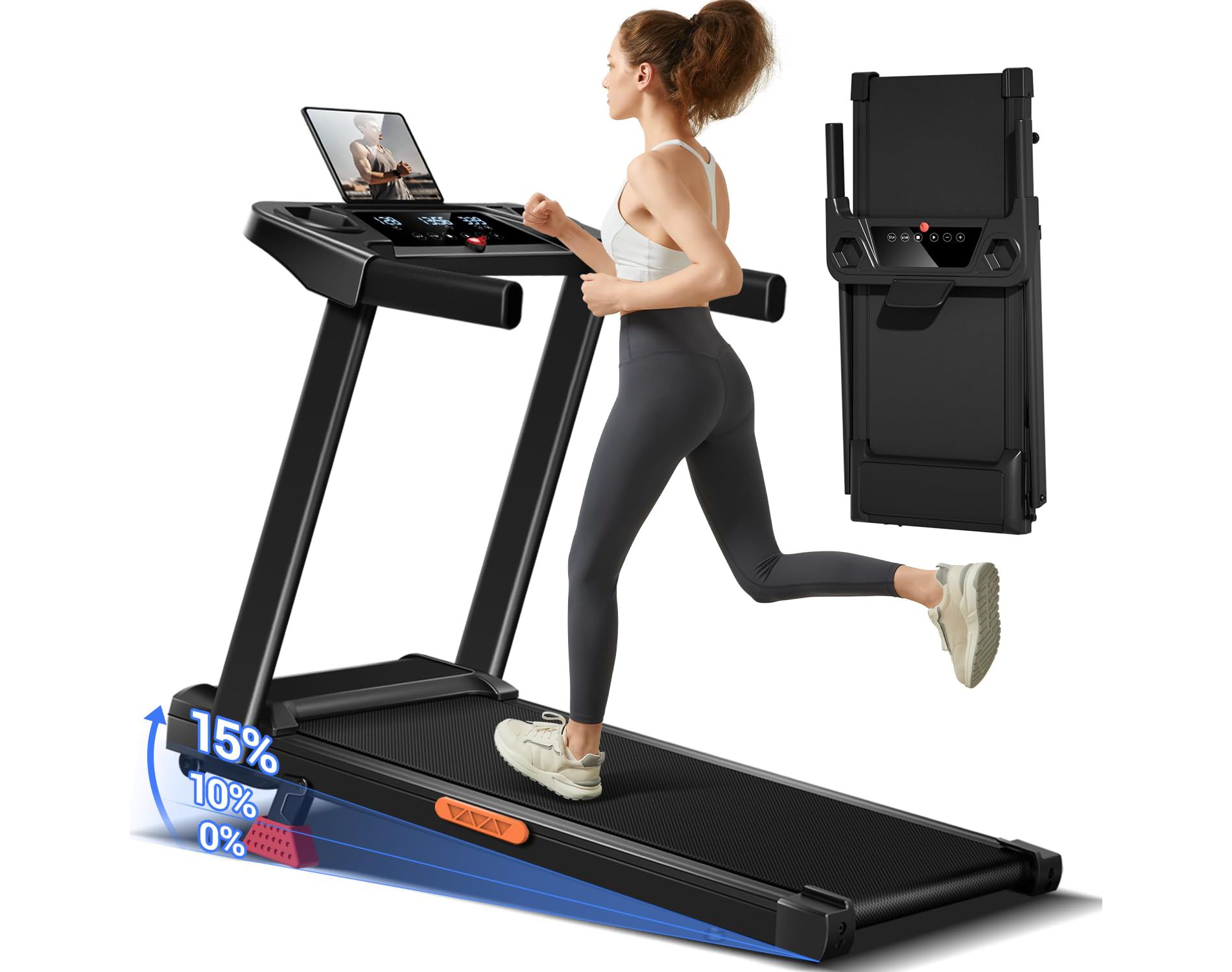3-in-1 Treadmill with 15% Incline, Portable Treadmills for Home with Handle, Foldable Treadmills with 300 Lbs Weight Capacityl