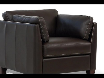Matias Chocolate Leather Accent Chair with Wooden Legs