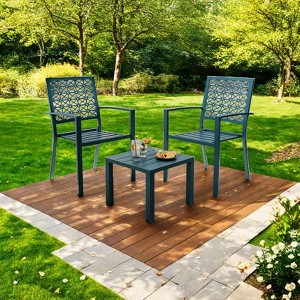 3-Piece Stackable Bistro Set, Modern Metal Patio Furniture with Square Table & Chairs for Indoor & Outdoor, Ideal for Backyard, Balcony and Poolside - 1 of 4