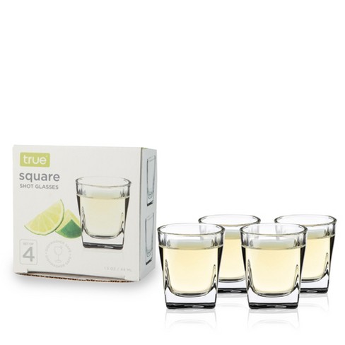 True Square Double Old Fashioned Glasses Set of 4 - Lowball Whiskey Glasses  for Cocktails, Drinks or Liquor - Dishwasher Safe 10oz