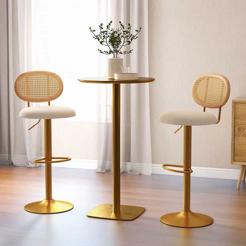 Costway Height-adjustable Bar Stool Set of 2 Swivel Bar Chairs with PE Rattan Backrest, 2 of 10