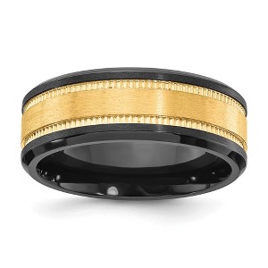 Black Bow Jewelry 8mm Black Zirconium & Yellow Gold Tone Grooved Standard Fit Band - 1 of 4