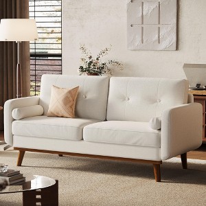 65" Loveseat Sofa, Mid Century Modern Couch Comfy Love Seat Couches, 2 Seater Deep Seat Couch Linen Upholstered Couches for Bedroom Small Space - 1 of 4