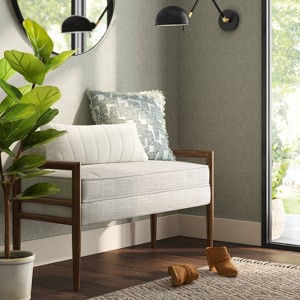 Wood Framed Upholstered Bench Natural - Threshold™: Polyester, Stained Wood, 225lb Capacity - 1 of 4