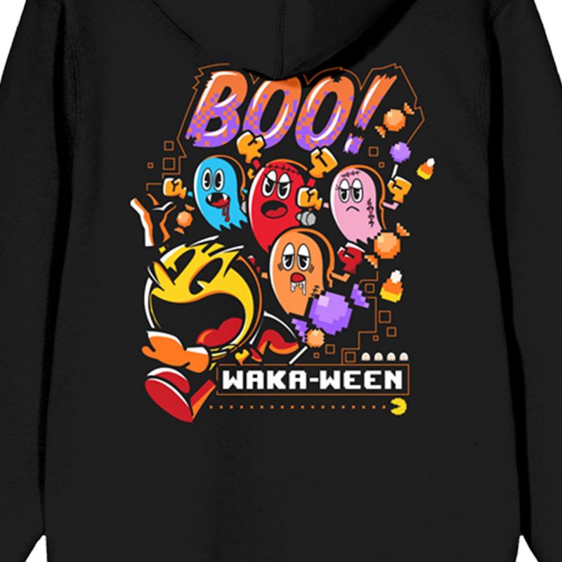 Pacman Classic Boo Group Shot Long Sleeve Black Adult Zip-Up Hoodie-Large, 4 of 5