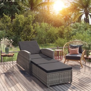 vidaXL Sun Lounger with Dark Gray Cushion Poly Rattan Gray - 1 of 4