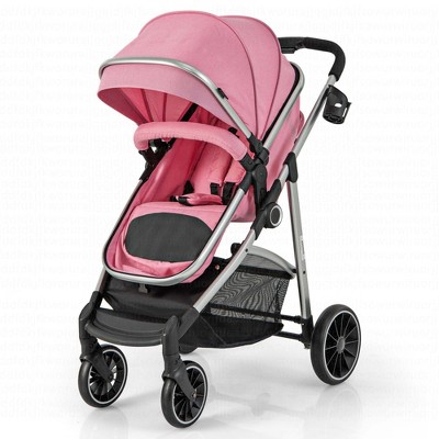 Image of Costway 2 in 1 Convertible Baby Stroller High Landscape Infant Stroller Pink